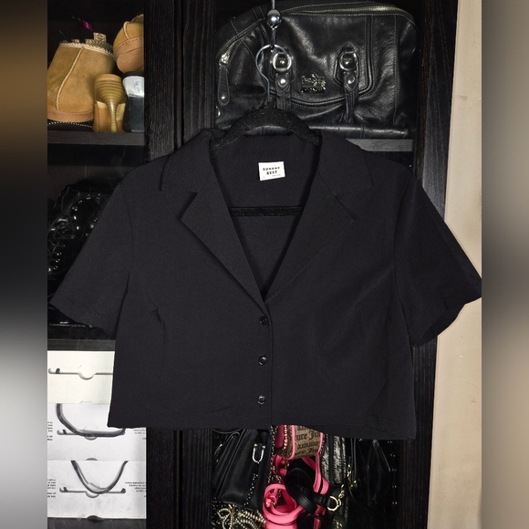 Sunday Best Womens Medium ButtonUp Collard Cropped Blouse Shirt Top Like New - Picture 2 of 9